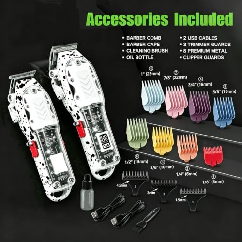 Professional Hair Clippers for Men, Cordless Barber kit for Hair Cutting & Grooming, Hair Clippers and Trimmer Set for Barber Haircut with LED Display, 8 Fade Taper Combs(White Set) - Image 2