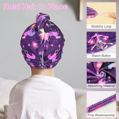Basumee Microfiber Hair Towel Wrap for Kids Girls, Ultra Absorbent, 2 Pack - Image 4