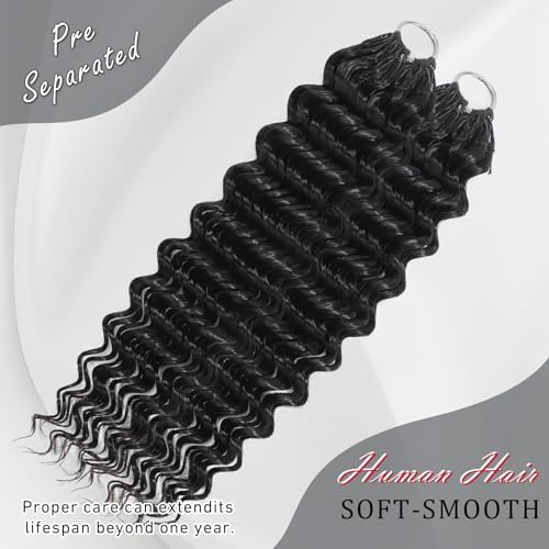 Human Crochet Hair for Black Women 16 Inch 60g Miracle Knots Hair Deep Wave Feather Crochet Human Hair Bundles Invisible Boho Crochet Hair Extensions Natural Black - Image 3