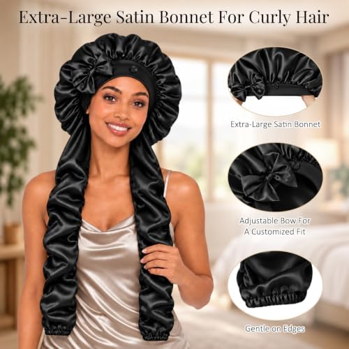 Bonnet for Braids Long Hair Double Layer Silk Satin Bonnet Bounce Curl Caps Women Sleeping Samurai Wrap Hair Hose Cap 2 in 1 - Image 2