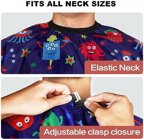 Kids Barber Cape with Neck Duster Brush, Professional Salon Hair Cutting Cape with Adjustable Snap Closure(Cartoon Monster) - Image 2