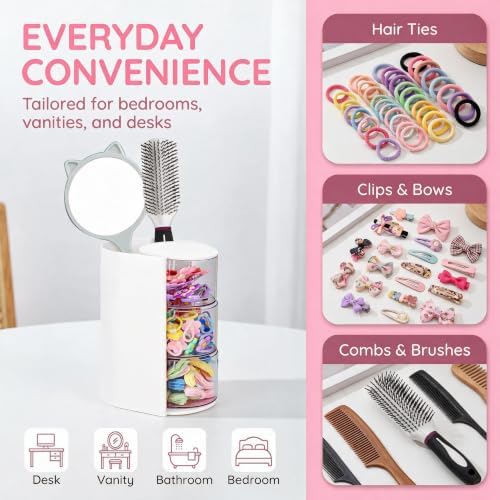 Luscinia Hair Accessories Organizer With Hair Brush Holder, White, 3-Layer - Image 4