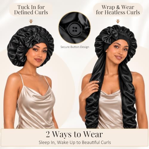 Bonnet for Braids Long Hair Double Layer Silk Satin Bonnet Bounce Curl Caps Women Sleeping Samurai Wrap Hair Hose Cap 2 in 1 - Image 4