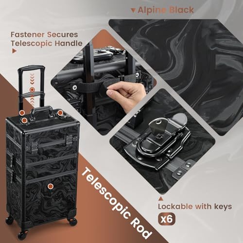 FRENESSA 3 in 1 Rolling Makeup Case Cosmetology Case on Wheels Alpine Black - Image 5