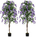Goplus 6FT Ficus Artificial Tree, 2 Pack Faux Wisteria Tree in Nursery Pot with Purple Lifelike Flowers, Fake Potted Tree Greenery Floor Plant for Indoor Home Office Porch Living Room Decor by Goplus