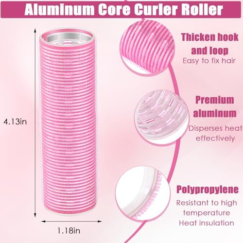 WILLBOND 8 Pcs Long Hair Rollers for Bangs Aluminum Core Curlers Thermal 4.1 x 1.2 Inch Self Grip Roller for Long and Medium Jumbo Hair Women Hairstyle(Pink) - Image 2