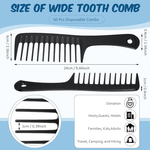 Baderke 50 Pcs Black Wide Tooth Comb for Women Men Individually Wrapped - Image 2