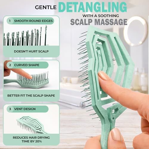 Fiora Naturals Detangling Hair Brush for Women, Detangler Hair Brush Green - Image 2
