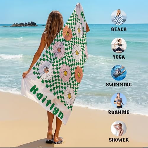 JML Custom Flower Beach Towel with Name, Microfiber, 30 x 60 in - Image 6