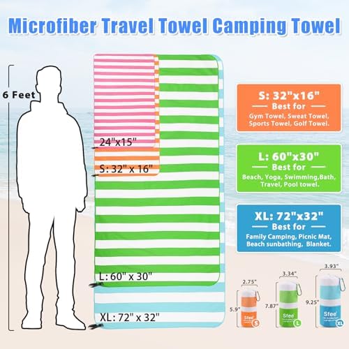 Sfee 2 in 1 Microfiber Oversized Beach Towel, Quick Dry Towel Travel Towel Camping Towel Super Absorbent Compact Lightweight Sports Gym Towels for Beach,Gym, Hiking, Pool, Backpacking, Bath, Yoga - Image 6