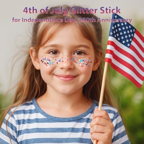 Mysense Patriotic Red White and Blue Body Glitter Stick,4th of July Accessories,Sparkling Face Hair Glitter for 4th of July Outfits Women Kids,American Flag Makeup for Independence Day 250 Anniversary - Image 2