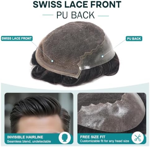 Toupee Hair for Men’s Gray Hair System Human Hair Q6 Hair Unit 1B10# - Image 4