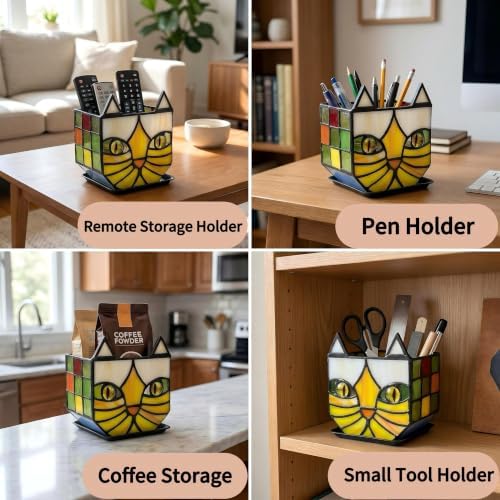 Tiffany Stained Glass Orange Cat Flower Pot,Handmade Cute Pots for Plants, Room and Office Decoration Glass Container Storage,Indoor Plant Pots with Drainage,Plant Gifts 4.6x3x5.15 in - Image 3