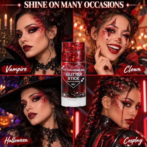 Mysense Red Black Halloween Glitter Stick,Face Hair Body Glitter Stick - Image 7