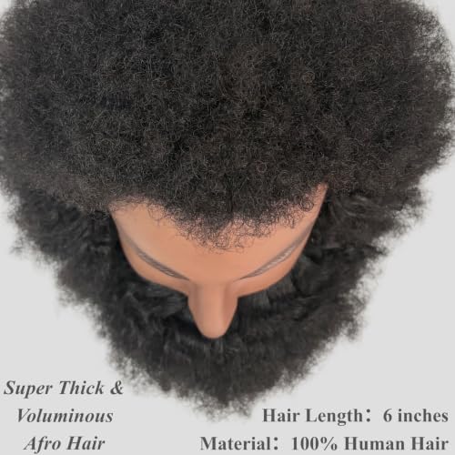 Afro Barber Mannequin Head Male Human Hair with Beard for Hair Styling - Image 4