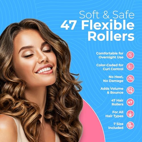 My Beauty Spot Flexi Rods Foam Hair Rollers 3/4" 5/8" and 1" Diameter Professional Salon Quality 47 Pcs Rubber Hair Rollers for Long, Medium and Short Hair (Rainbow) - Image 4