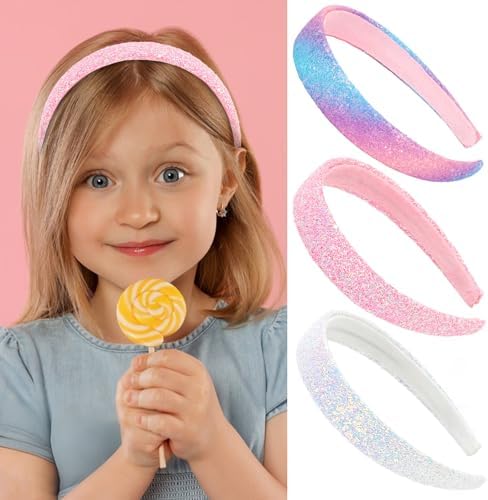 Headbands for Girls, 3 Pack Sparkly Glitter Toddler Girls Headbands - Image 3