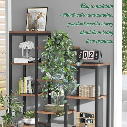 LOYWREE 39-in Long Fake Hanging Plant with Pot Faux Pothos Artificial Potted Plants Small Faux Ivy Vine Plant for Indoor Outdoor Aesthetic Office Living Room Shelf Decor (Black Pot) - Image 5