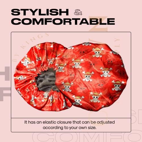 Anime Bonnet with Elastic Soft Band Adjustable Women and Men Silky Bonnets for Sleeping Comfortable Satin Fabric, Red Op - Image 3
