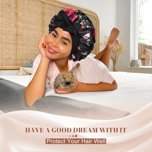 Satin Bonnet Silk Bonnet for Sleeping Silk Sleep Cap Double Layer Hair Bonnet with Elastic Tie Band for Curly Hair Night Cap - Image 6