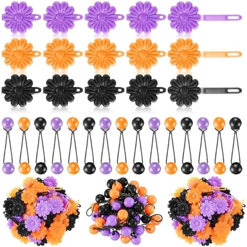 Jutom 72 Pcs Hair Clips and Ball Ties Set for Girls, Self Hinge Hair Barrettes, Bubble Hair Accessories, 80s 90s Bow Flower Hair Tie, Plastic Hair Clips for Baby Girls Toddlers (Orange, Black, Clear) by Jutom