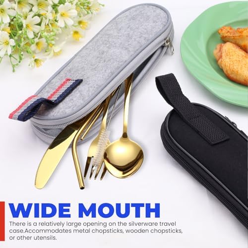 2 Pack Utensil Travel Case Carrying Bag, Felt Cutlery Utensil Pouch Zipper Flatware Holder Portable Silverware Storage Sleeve for Chopsticks Straw Spoon Knife Fork - Image 6
