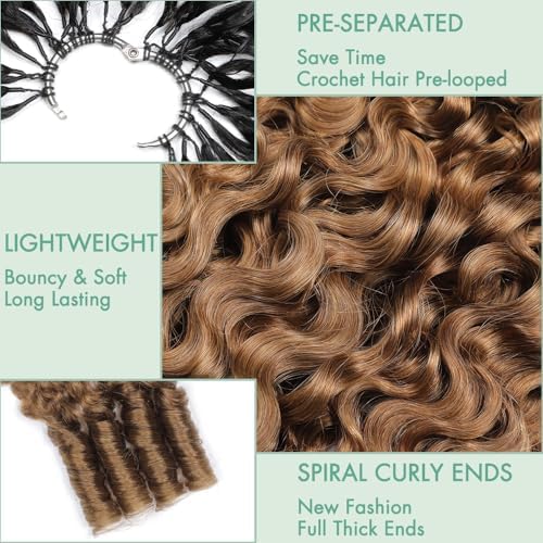 Burmese Curly Crochet Human Hair for Women 24 Inch Invisible Crochet Hair Pre-Separated 40 Strands 50G Lightweight Knotless Feather Crochet Real Human Hair 30# Auburn Ginger - Image 4
