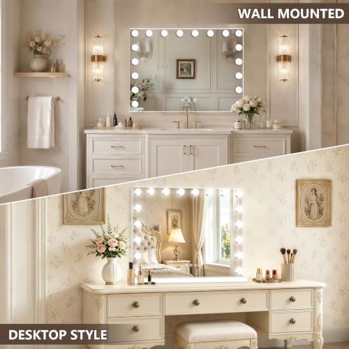 Ratsamee Hollywood Vanity Mirror with Lights, 18 Dimmable Bulbs, 3 Color Lights,Make Up Lighted Mirror, Aluminum Metal Frame, USB Charging Port（32" x 24"） - Image 4