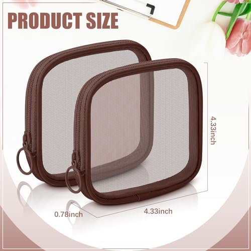 Weewooday 4Pcs Mesh Makeup Bag, Brown, Small, Classic - Image 2