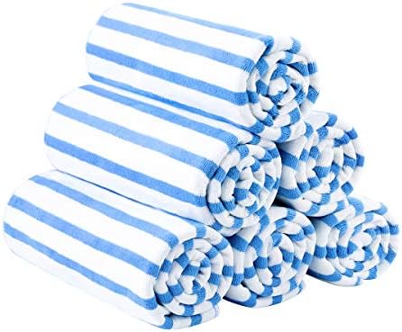 JML Microfiber Beach Towels Set, 6 Pack, 27" x 55", Cabana Stripe Blue by JML