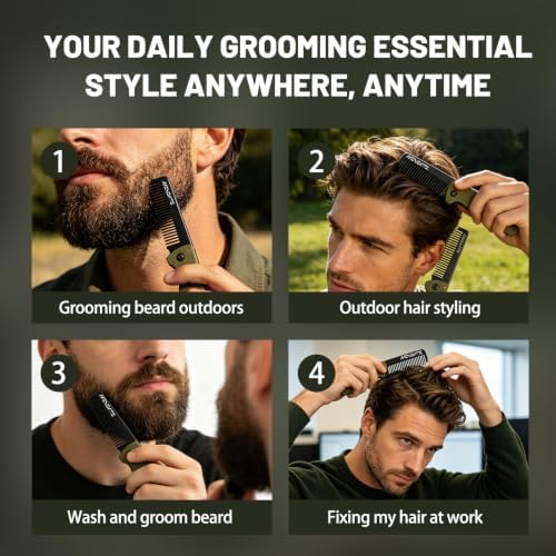 Folding Pocket Beard Comb for Men, G10 Handle, Folding & Secure Lock, 0.1lb - Image 3