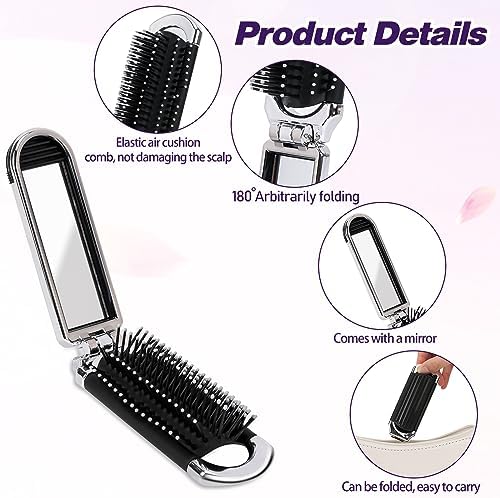 1 Pack Folding Compact Hair Brush with Mirror - Travel Pocket-Size Massage Comb for Hair Styling, Gym, Trips, and Purse (Removable Mirror) - Image 6