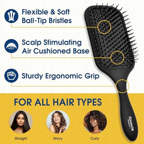 Giorgio Detangling Paddle Brush - Large Air Cushion Paddle Brush with Ball Tip Tourmaline Bristles - Anti Static Hair Care Tool for Men and Women, Wet or Dry - Black - Image 5
