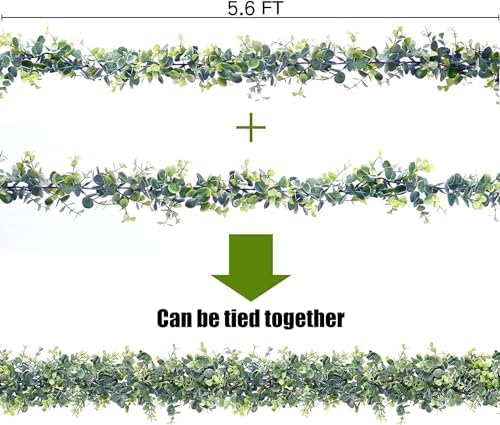 Sggvecsy Artificial Eucalyptus Garland 6 Pack Fake Eucalyptus Greenery Garland Faux Hanging Plants Artificial Vines, 5.6 Feet/Strand for Wedding Backdrop Arch Wall Table Party Outdoor Festival Decor - Image 6