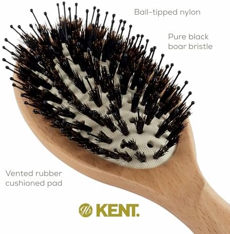 Kent LPF1 Pure Flow Oval Cushion Vented Hair Brush, FSC Certified Beech Wood Paddle Brush filled with Natural Boar Bristle and Nylon Bristle for Blowdry Detangle Volume and Curls. Made in England - Image 6