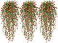RECUTMS Artificial Hanging Plants Faux Hanging Vine Red Flowers Fake Plants by RECUTMS