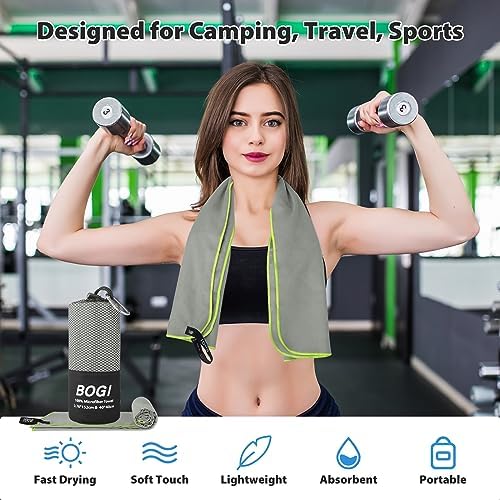 BOGI Microfiber Travel Sports Towel-Quick Dry, Soft Lightweight, Absorbent, Compact for Camping, Gym, Yoga, Swimming, Backpacking (XL:72''x32''+16''x16''-Grey) - Image 6