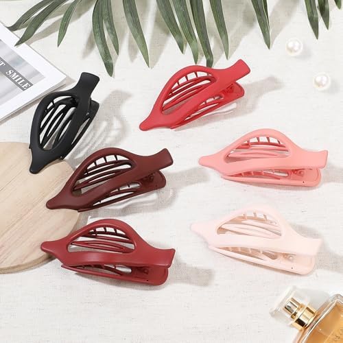Flat Hair Clips for Women - 6 PCS French Flat Claw Clips Medium Hair Clips for Girls Large Hair Claw Clips for Thick or Thin Hair Strong Hold No Slip Hair Accessories for women (Red) - Image 2