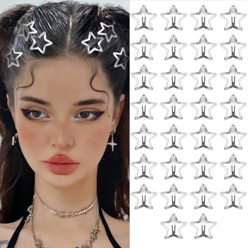 SAOROPEB Star Hair Clips 2000s Y2K Hair Accessories-30 PCS 1.57"-Silver by SAOROPEB