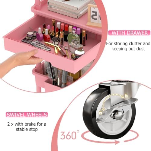 REBECAT 3 Tier Rolling Makeup Cart Cosmetic Display Organizer with Drawer - Image 5