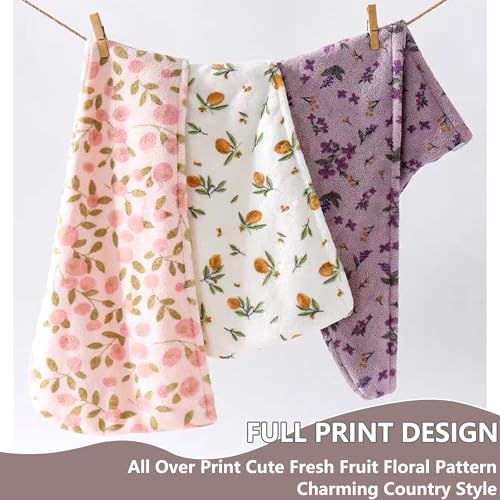 3 PCS Hair Towel Wrap Cute Pastel Floral Print Microfiber Fleece Hair Drying Towel Cap Soft Quick Dry for Women Bath Spa (Flower) - Image 2
