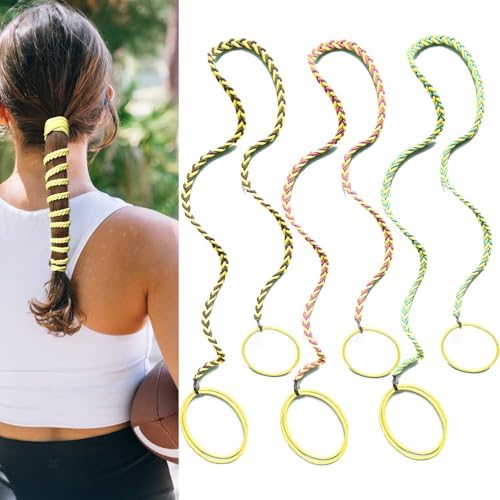 Hair Ties No Damage for Women, 25" Elastic No Tangle Spiral Hair Ties Ponytail Holders for Thick Long Hair Motorcycle Hair Accessories for Sports- Bike Riding Swim Skiing- 3 Pack Colorful by Unknown