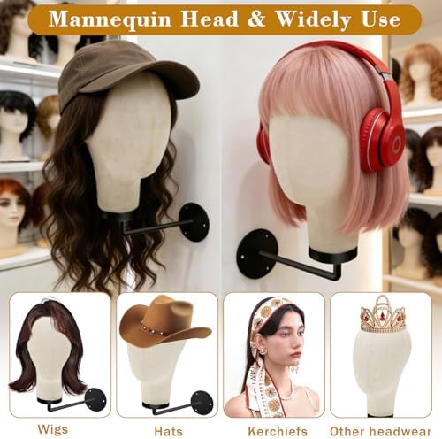 21in Wig Head Wall Mount Mannequin Head for Caps,Canvas Hat Display Hanger - Image 4