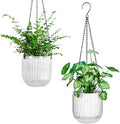 Melphoe 2 Pack Self Watering Hanging Planters Indoor Flower Pots, 5.3 Inch Outdoor Hanging Basket, Plant Hanger with 3Hooks Drainage Holes for Garden Home (White) by Melphoe
