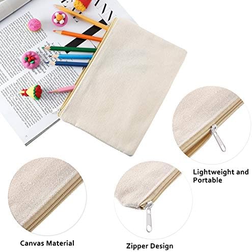 meekoo 16 Pcs Blank Canvas Zipper Pouch Pencil Bag Bulk, S, Beige - Image 3