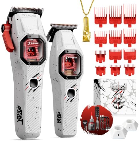 SUPRENT FANGS Professional Barber Clippers - High-Performance 13,000 RPM Vector Motor Hair Clipper Barber Trimmer Set, Professional Haircutting Kit with AI Speed Control, Patented U-Teeth Blade(WHITE) by SUPRENT