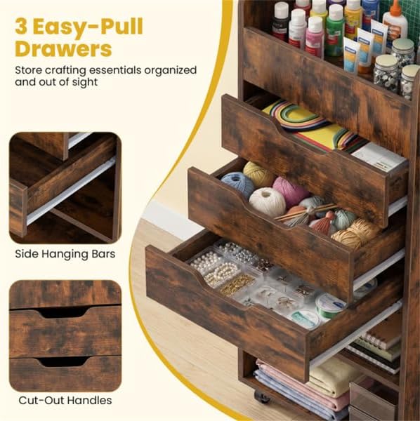 Mobile Hair Salon Storage Cart with Lockable Wheels, 3 Drawers, Divided Top Storage & Side Hanging Rack, Rolling Beauty Trolley for Hair Stylist Hairdresser (Style B) - Image 7