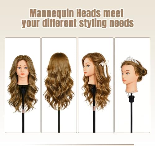 Mannequin Head with 100% Human Hair,22''Real Hair Cosmetology Mannequin Manikin Head Hair Styling Hairdressing Practice Training Doll Head Hairs with Clamp Holder and Tools(Light Brown Blue Eyes) - Image 2