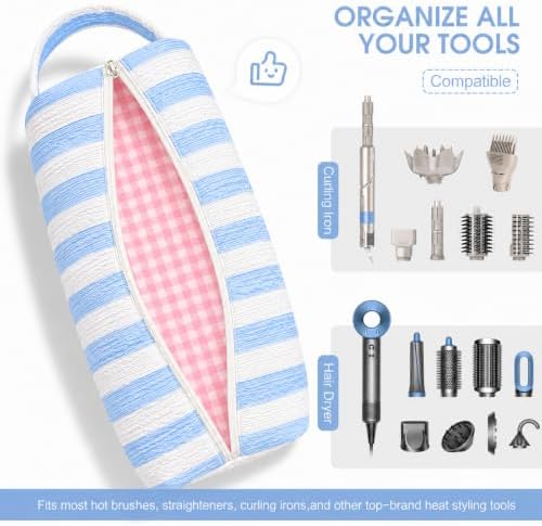 Hair Tools Travel Bag Compatible with Airwrap & Shark FlexStyle, Portable Cute Hair Tool Organizer Case for Curling Iron, Flat Iron & Styling Accessories (Blue Stripe) - Image 5