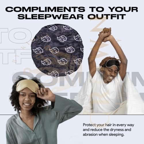 Large Silky Design Anime Bonnet with Elastic Soft Band Adjustable for Women and Men, Comfortable Satin Fabric, BlackcloudB - Image 6